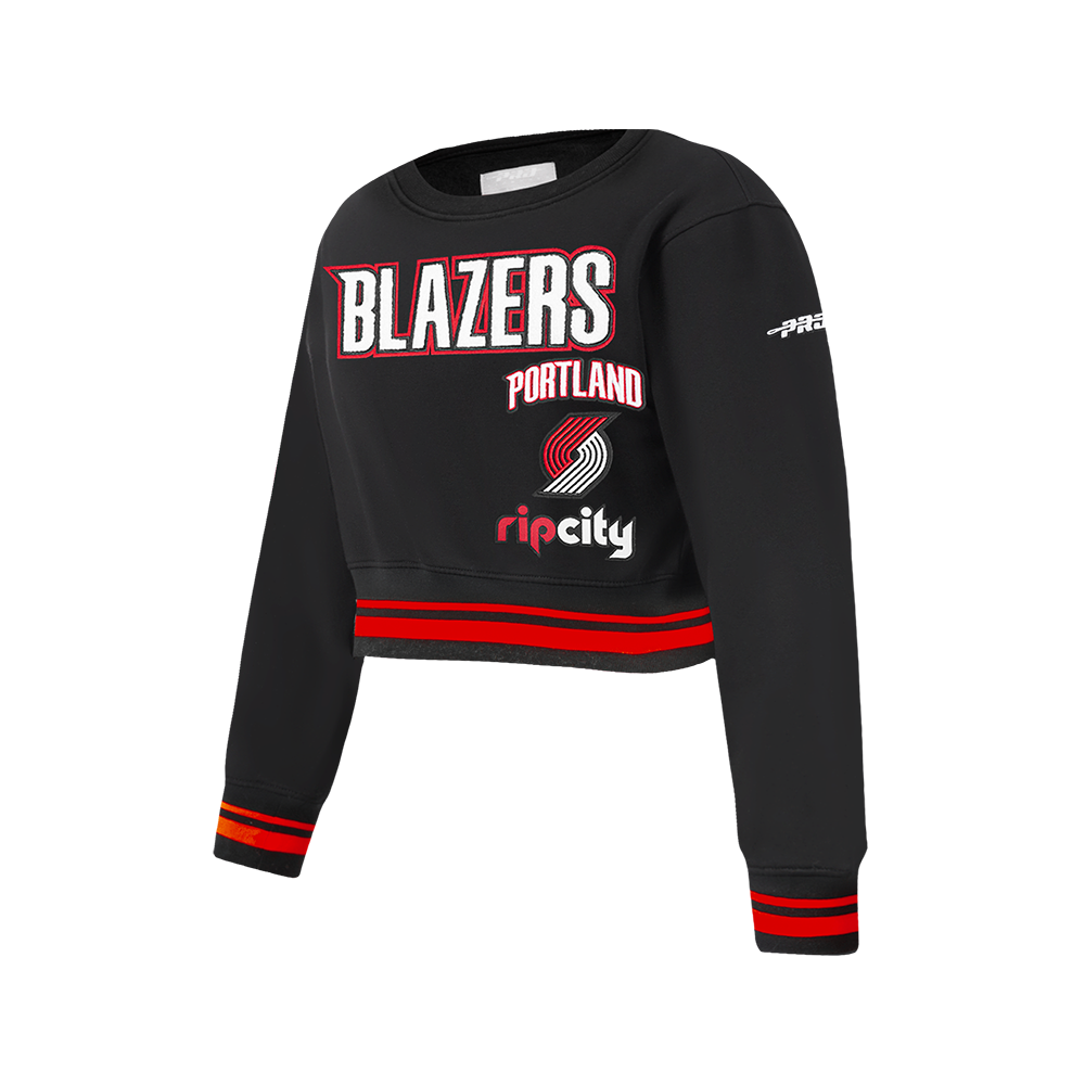 NBA PORTLAND TRAIL BLAZERS RETRO CLASSIC BIG GIRL'S RIB FLC CREWNECK (BLACK/RED/BLACK)
