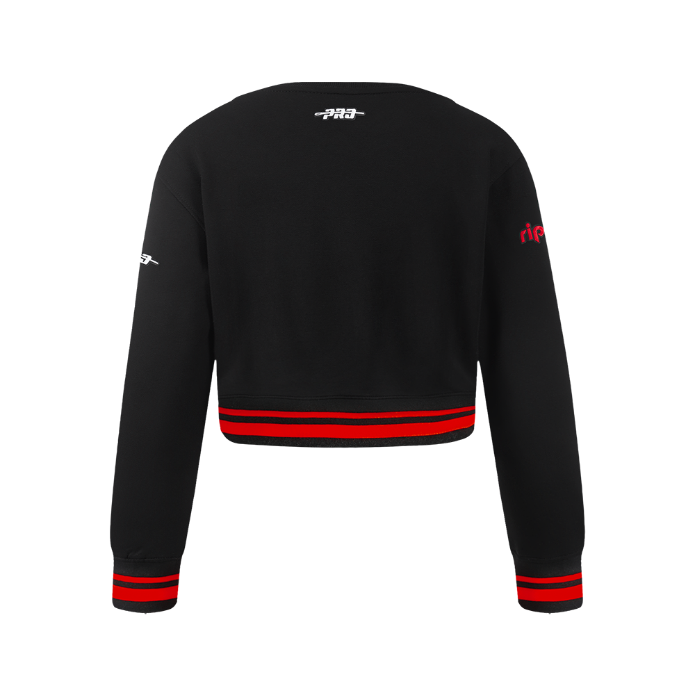 NBA PORTLAND TRAIL BLAZERS RETRO CLASSIC BIG GIRL'S RIB FLC CREWNECK (BLACK/RED/BLACK)