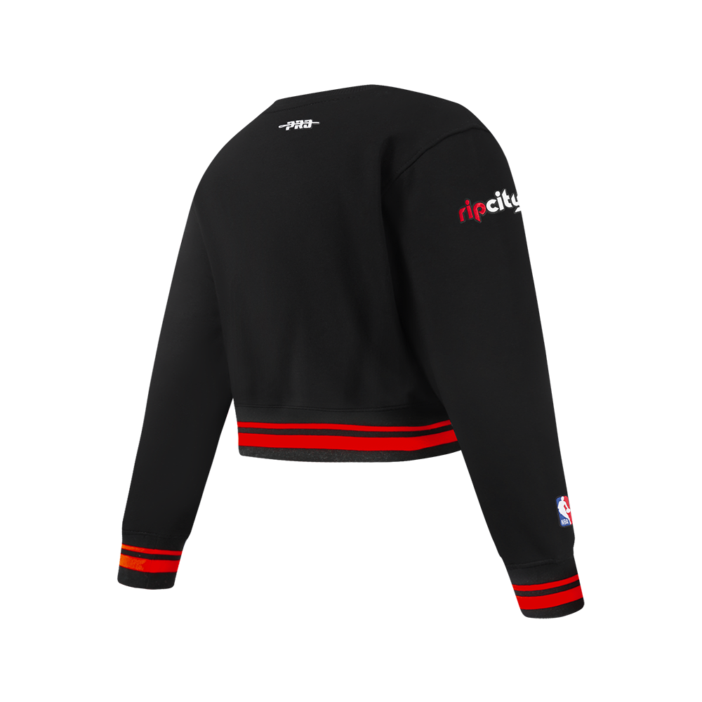NBA PORTLAND TRAIL BLAZERS RETRO CLASSIC BIG GIRL'S RIB FLC CREWNECK (BLACK/RED/BLACK)