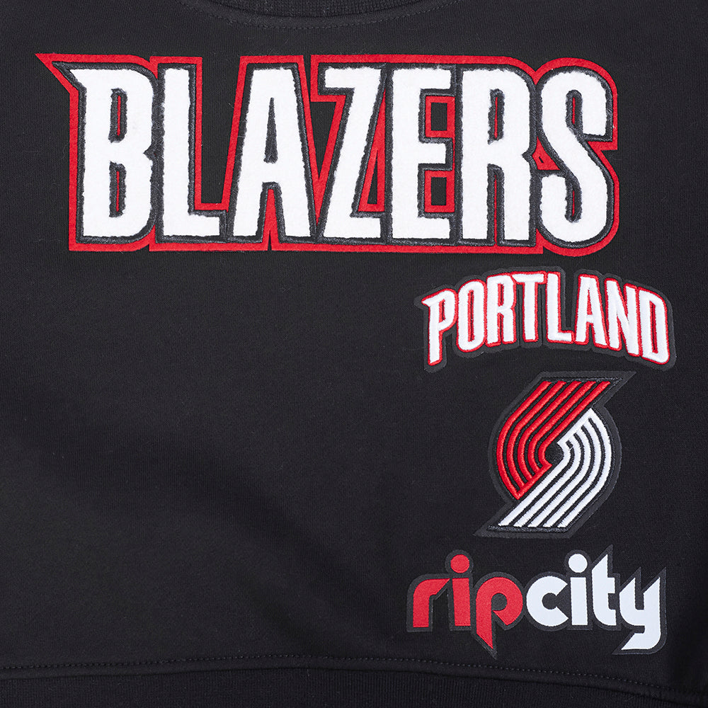 NBA PORTLAND TRAIL BLAZERS RETRO CLASSIC BIG GIRL'S RIB FLC CREWNECK (BLACK/RED/BLACK)