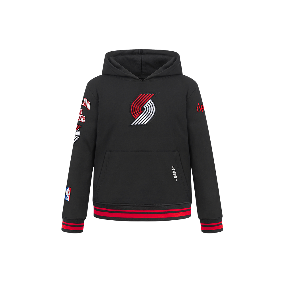 NBA PORTLAND TRAIL BLAZERS RETRO CLASSIC LITTLE BOY'S RIB FLEECE PULLOVER HOODIE (BLACK/RED/BLACK)