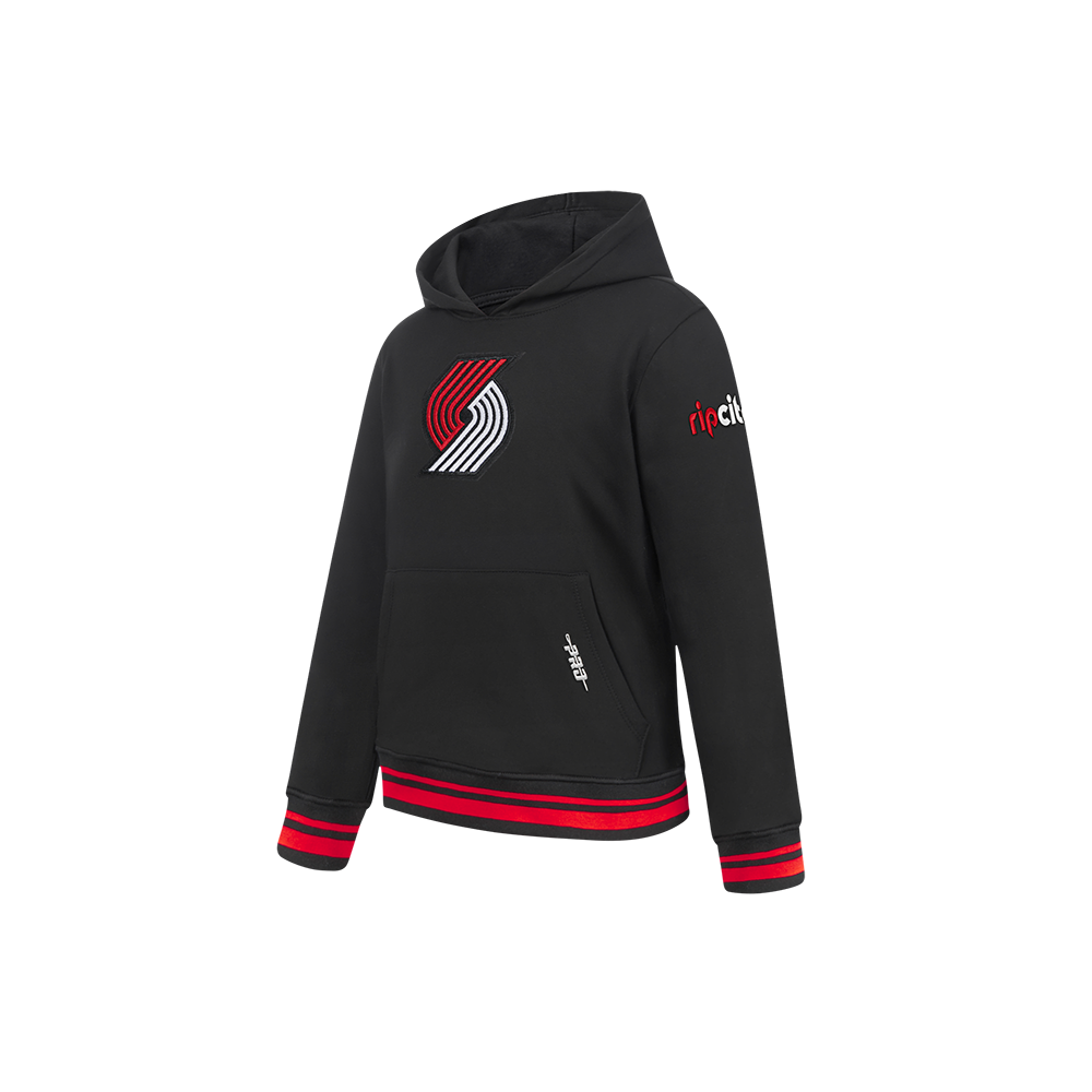 NBA PORTLAND TRAIL BLAZERS RETRO CLASSIC LITTLE BOY'S RIB FLEECE PULLOVER HOODIE (BLACK/RED/BLACK)