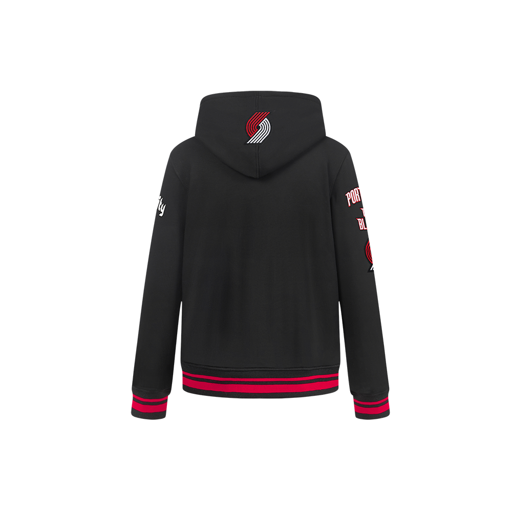 NBA PORTLAND TRAIL BLAZERS RETRO CLASSIC LITTLE BOY'S RIB FLEECE PULLOVER HOODIE (BLACK/RED/BLACK)