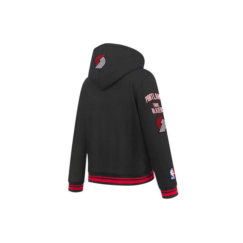 NBA PORTLAND TRAIL BLAZERS RETRO CLASSIC LITTLE BOY'S RIB FLEECE PULLOVER HOODIE (BLACK/RED/BLACK)