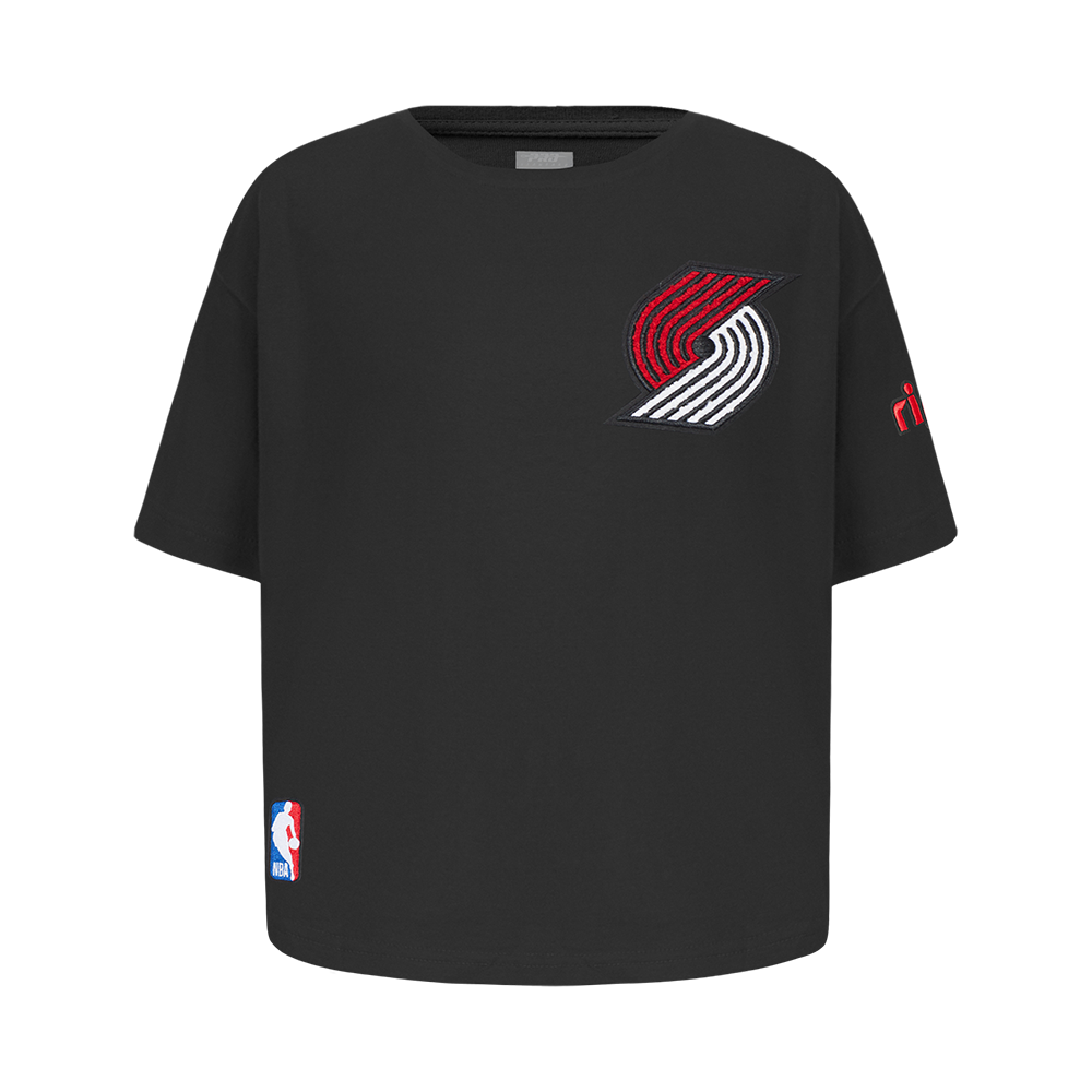 NBA PORTLAND TRAIL BLAZERS CLASSIC LITTLE GIRL'S SHORT SLEEVE BOXY TEE (BLACK)