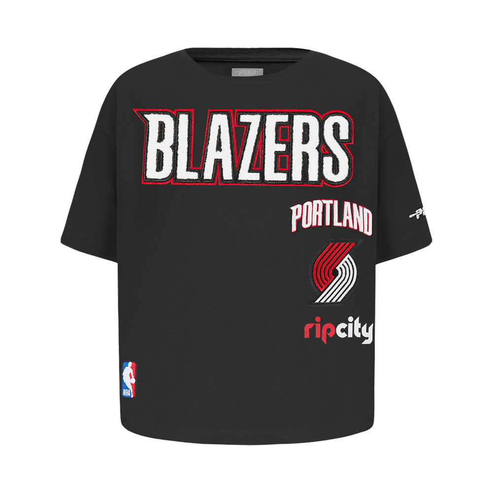 NBA PORTLAND TRAIL BLAZERS RETRO CLASSIC T-SHIRT À COUPE CARRÉE À MANCHES COURTES POUR FILLE ENFANT (NOIR)