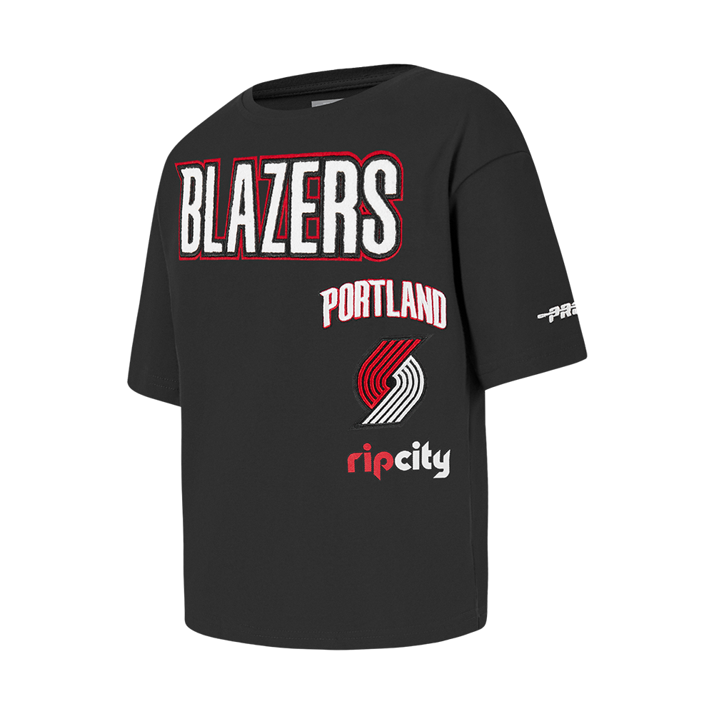 NBA PORTLAND TRAIL BLAZERS RETRO CLASSIC T-SHIRT À COUPE CARRÉE À MANCHES COURTES POUR FILLE ENFANT (NOIR)