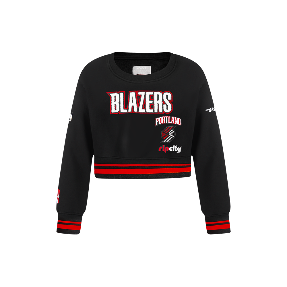NBA PULLOVERRTLAND TRAIL BLAZERS RETRO CLASSIC LITTLE GIRL'S RIB FLEECE CREWNECK (BLACK/RED/BLACK)
