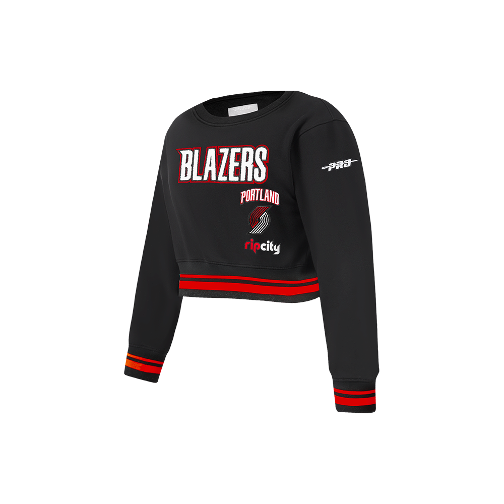 NBA PULLOVERRTLAND TRAIL BLAZERS RETRO CLASSIC LITTLE GIRL'S RIB FLEECE CREWNECK (BLACK/RED/BLACK)