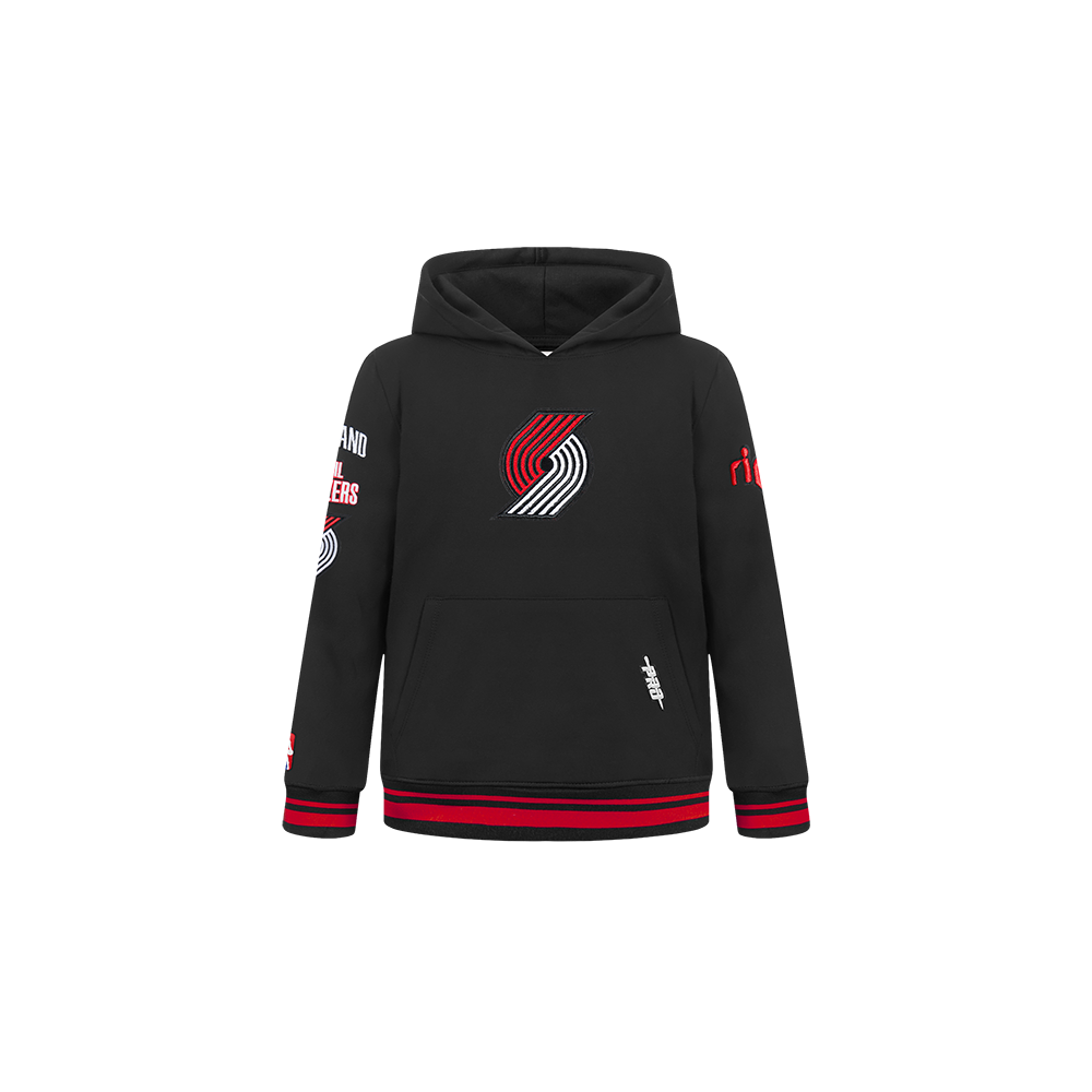 NBA PORTLAND TRAIL BLAZERS RETRO CLASSIC TODDLER BOY'S RIB FLEECE PULLOVER HOODIE (BLACK/RED/BLACK)
