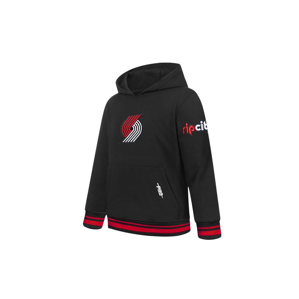 NBA PORTLAND TRAIL BLAZERS RETRO CLASSIC TODDLER BOYS RIB FLEECE PULLOVER HOODIE (BLACK/RED/BLACK)