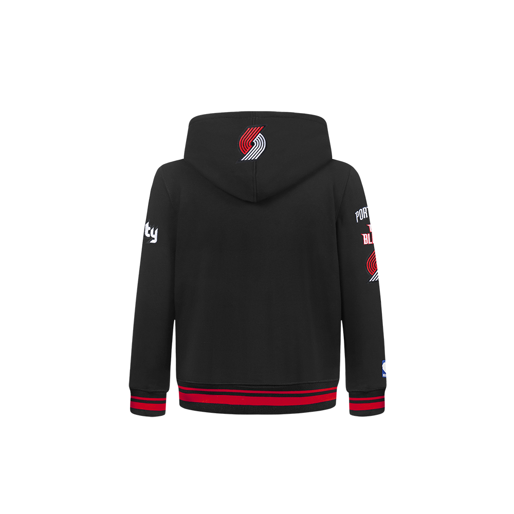 NBA PORTLAND TRAIL BLAZERS RETRO CLASSIC TODDLER BOY'S RIB FLEECE PULLOVER HOODIE (BLACK/RED/BLACK)