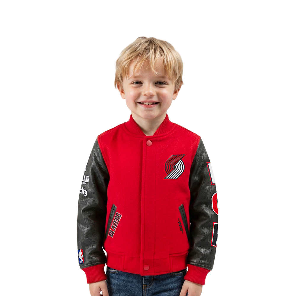 NBA PORTLAND TRAIL BLAZERS CLASSIC BLOUSON COLLÉGIAL EN LAINE POUR GARÇON BAMBIN (ROUGE/NOIR)