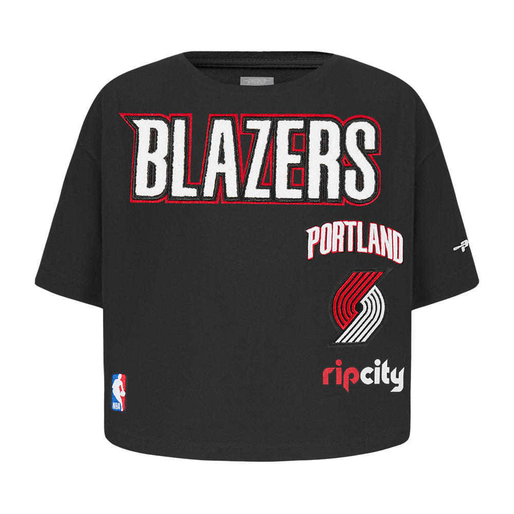 NBA PORTLAND TRAIL BLAZERS RETRO CLASSIC TODDLER GIRL'S SHORT SLEEVE BOXY TEE (BLACK)