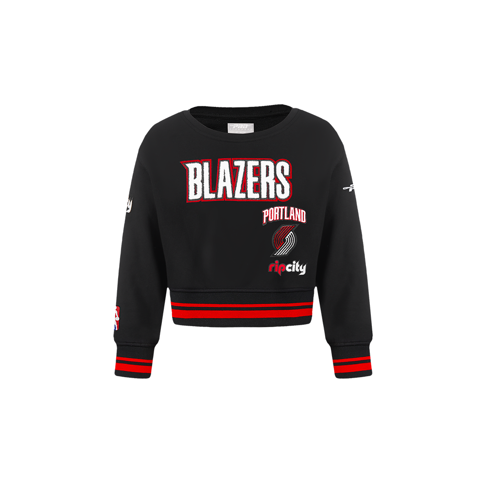 NBA PORTLAND TRAIL BLAZERS RETRO CLASSIC TODDLER GIRL'S RIB FLEECE CREWNECK (BLACK/RED/BLACK)