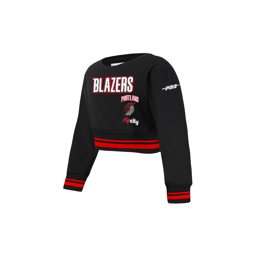 NBA PORTLAND TRAIL BLAZERS RETRO CLASSIC TODDLER GIRL'S RIB FLEECE CREWNECK (BLACK/RED/BLACK)