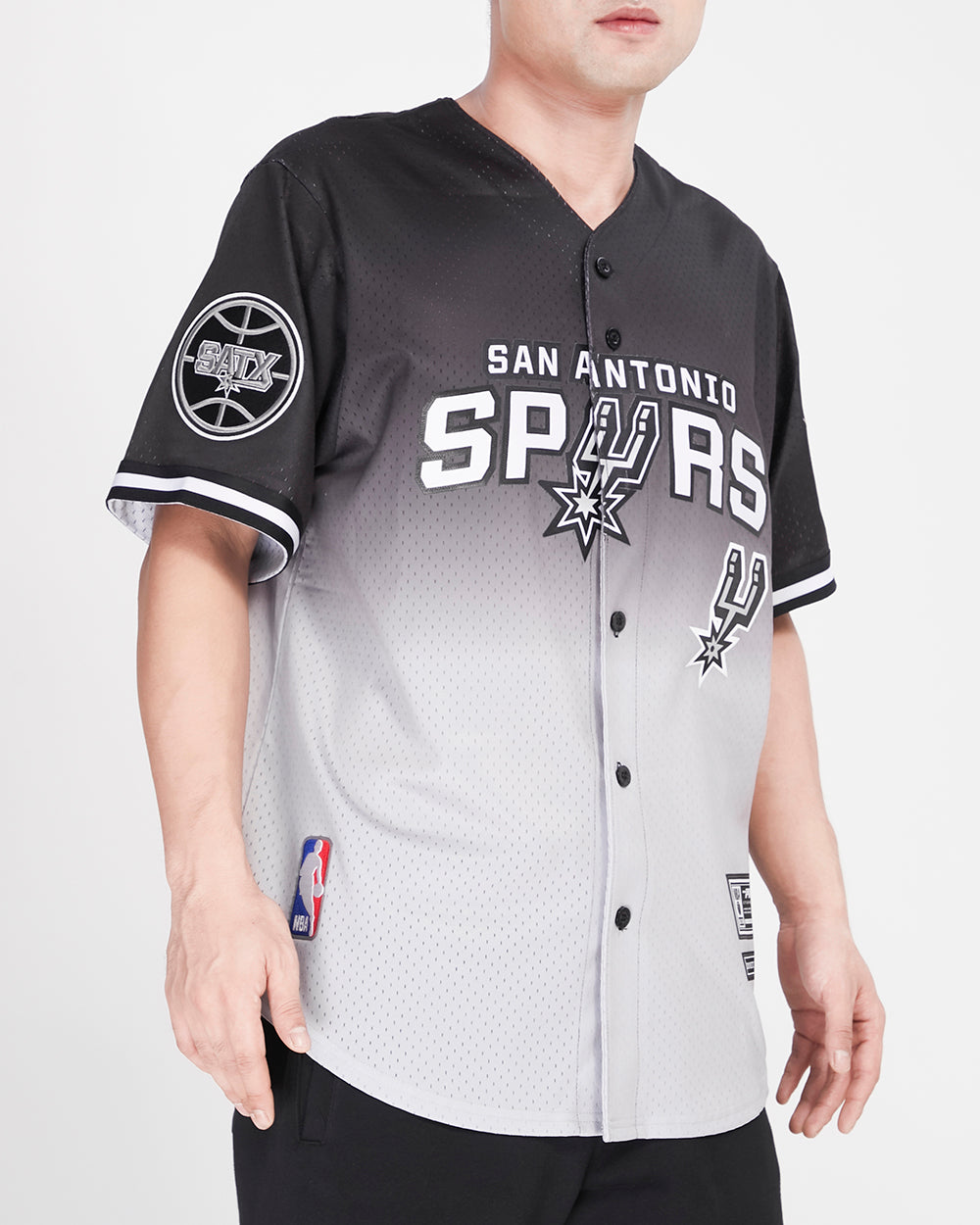NBA SAN ANTONIO SPURS TEAM MESH MEN'S BUTTON DOWN MEN'S JERSEY (BLACK/GRAY)
