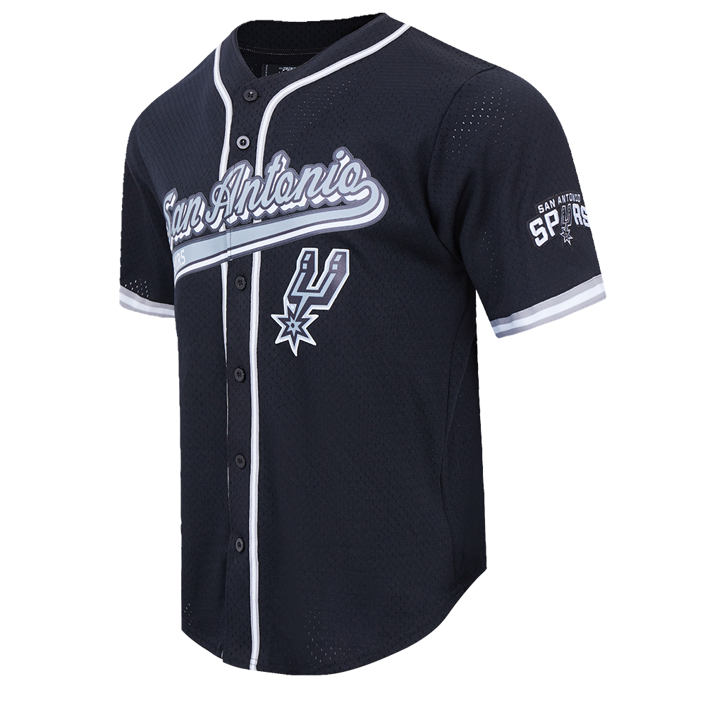 NBA SAN ANTONIO SPURS SCRIPT TAIL MEN'S MESH BUTTON DOWN SHIRT (BLACK/GRAY)