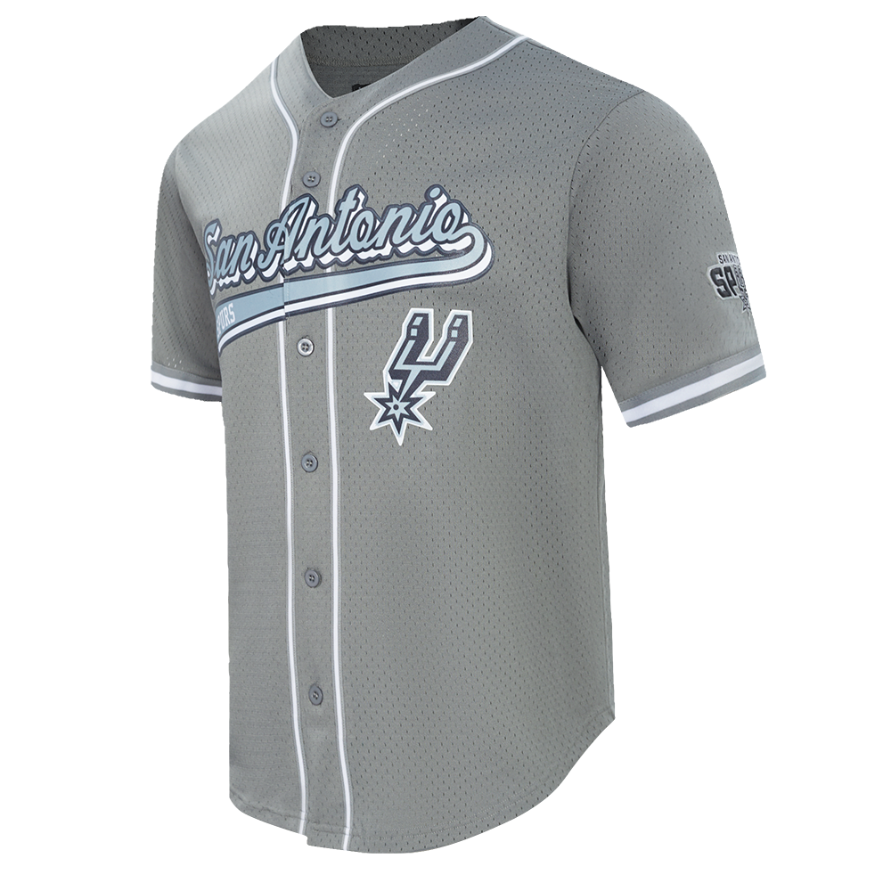 NBA SAN ANTONIO SPURS SCRIPT TAIL MEN'S MESH BUTTON DOWN SHIRT (GRAY)