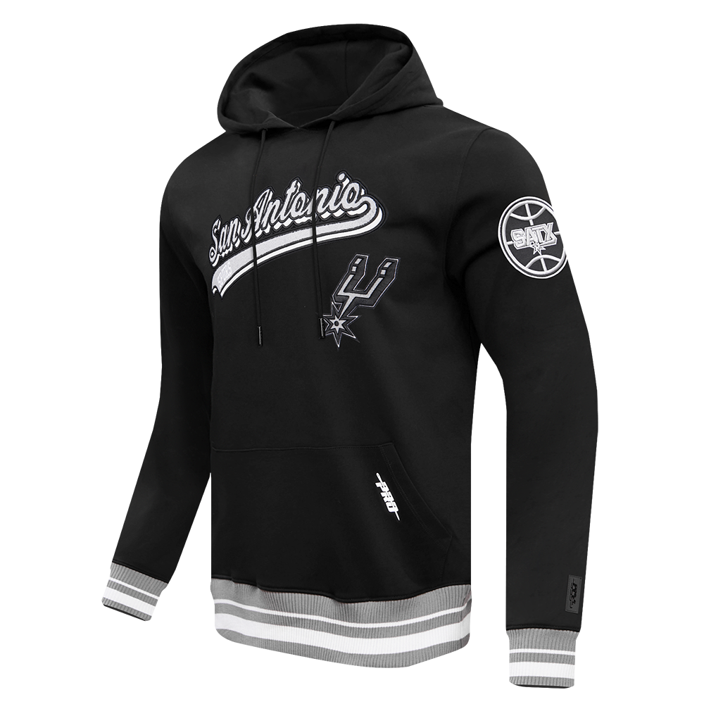 NBA SAN ANTONIO SPURS SCRIPT TAIL MEN'S RIB FLEECE PULLOVER HOODIE (BLACK/GRAY)