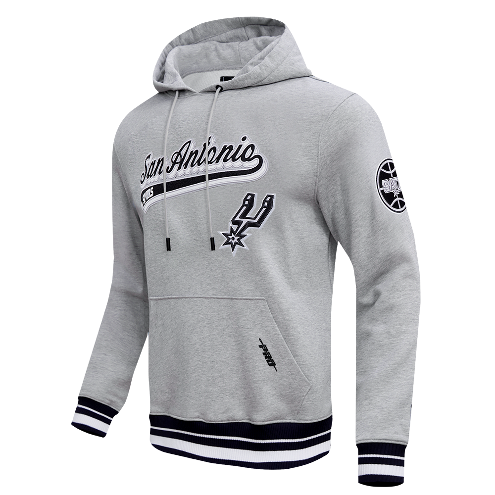 NBA SAN ANTONIO SPURS SCRIPT TAIL MEN'S RIB FLEECE PULLOVER HOODIE (HEATHER GRAY/BLACK)
