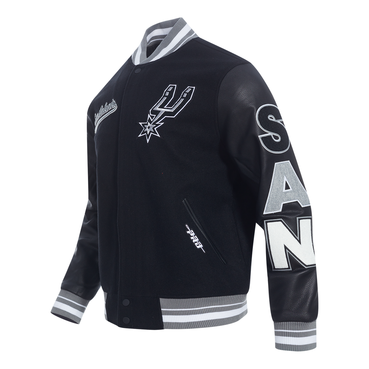 NBA SAN ANTONIO SPURS SCRIPT TAIL BLOUSON COLLÉGIAL POUR HOMME (NOIR/GRIS)