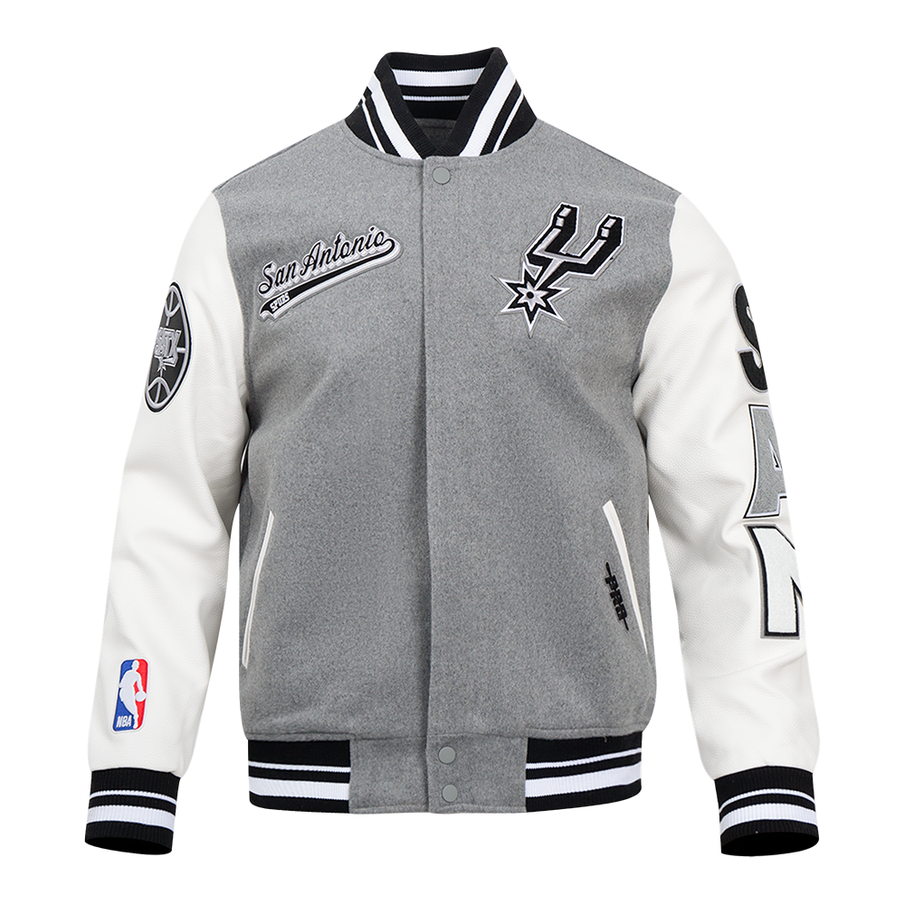 NBA SAN ANTONIO SPURS SCRIPT TAIL BLOUSON COLLÉGIAL POUR HOMME (GRIS CHINÉ/BLANC/NOIR)