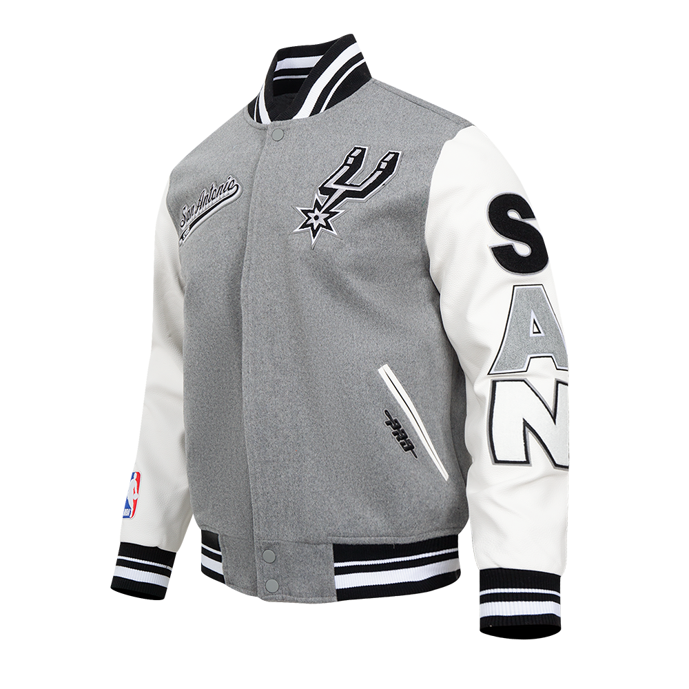 NBA SAN ANTONIO SPURS SCRIPT TAIL BLOUSON COLLÉGIAL POUR HOMME (GRIS CHINÉ/BLANC/NOIR)