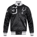 NBA SAN ANTONIO SPURS MASH UP BLOUSON EN SATIN À BORDS CÔTELÉS POUR HOMME (NOIR/GRIS)