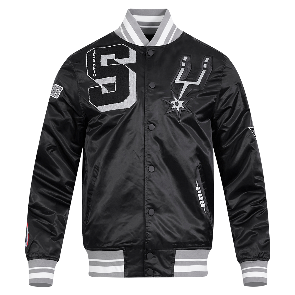 NBA SAN ANTONIO SPURS MASH UP MEN'S RIB SATIN JACKET (BLACK/GRAY)