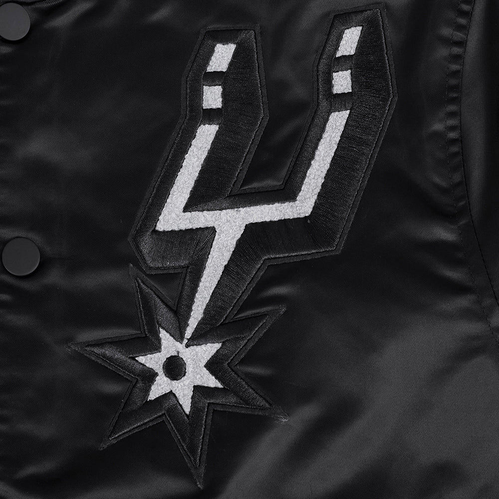 NBA SAN ANTONIO SPURS MASH UP BLOUSON EN SATIN À BORDS CÔTELÉS POUR HOMME (NOIR/GRIS)