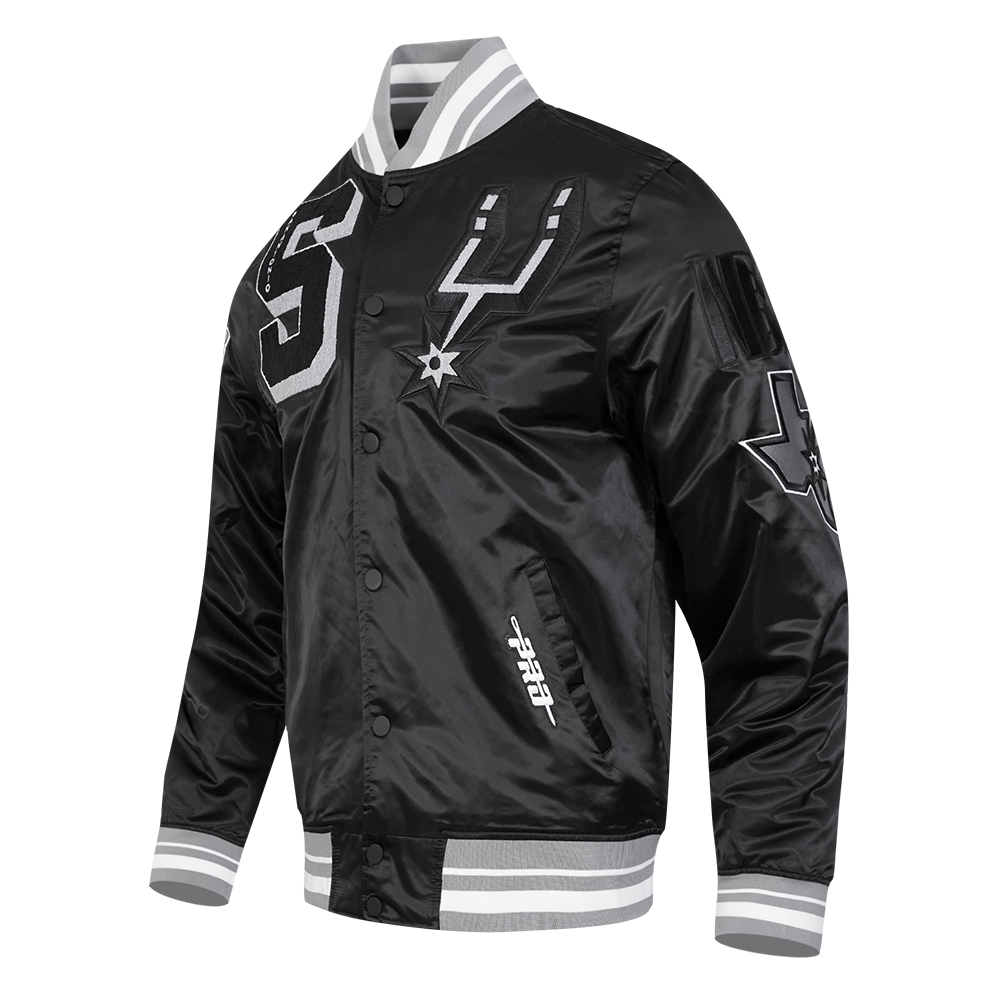 NBA SAN ANTONIO SPURS MASH UP BLOUSON EN SATIN À BORDS CÔTELÉS POUR HOMME (NOIR/GRIS)
