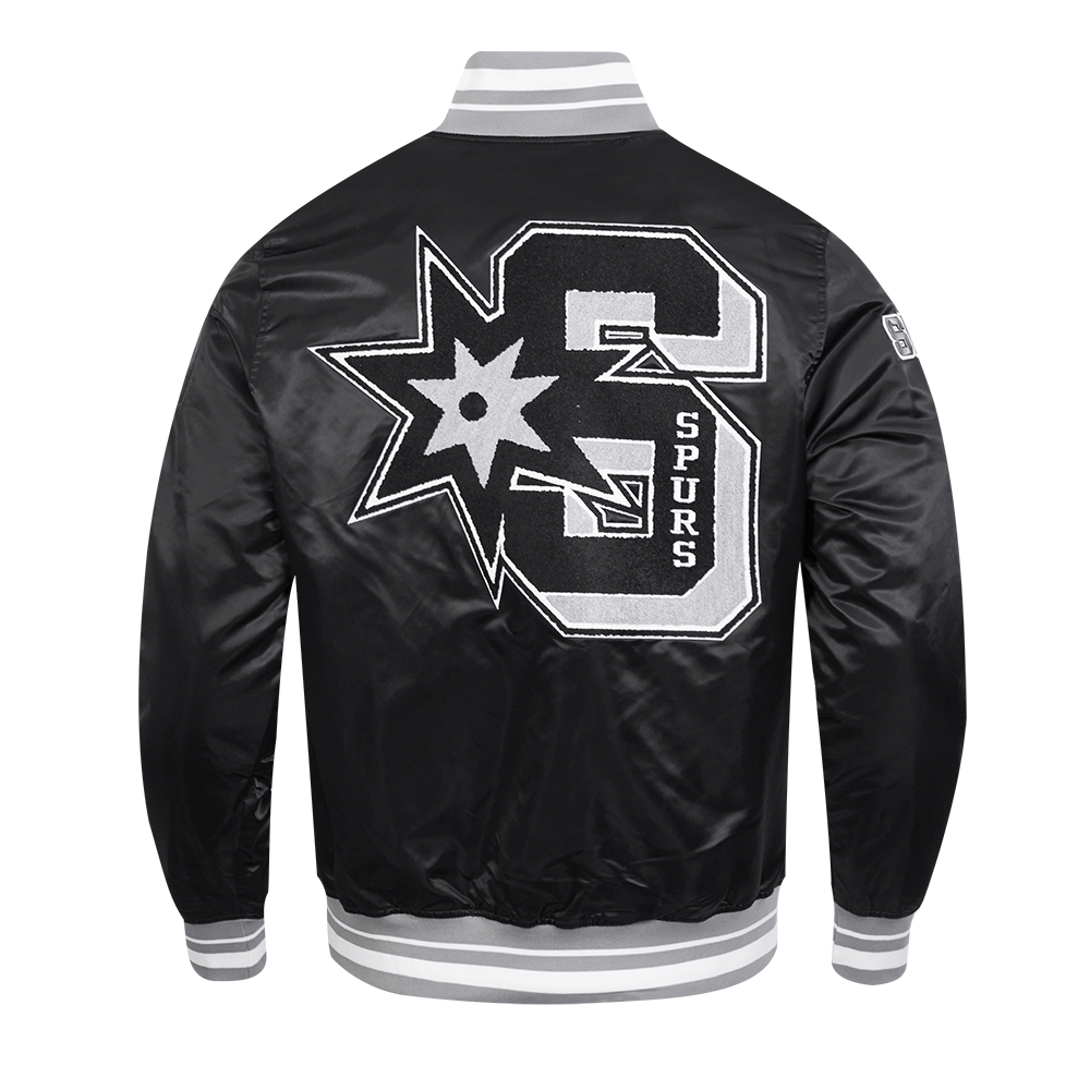 NBA SAN ANTONIO SPURS MASH UP BLOUSON EN SATIN À BORDS CÔTELÉS POUR HOMME (NOIR/GRIS)