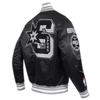NBA SAN ANTONIO SPURS MASH UP BLOUSON EN SATIN À BORDS CÔTELÉS POUR HOMME (NOIR/GRIS)