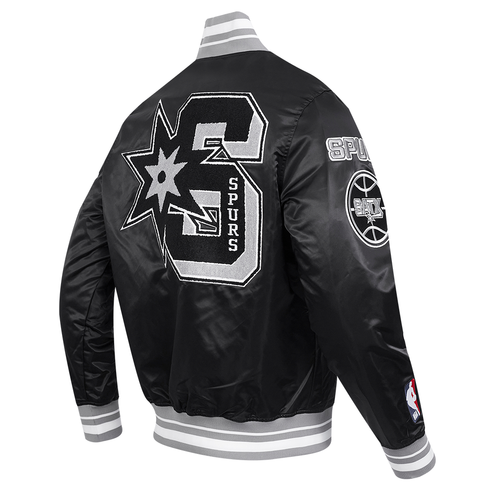 NBA SAN ANTONIO SPURS MASH UP BLOUSON EN SATIN À BORDS CÔTELÉS POUR HOMME (NOIR/GRIS)