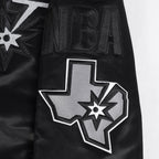NBA SAN ANTONIO SPURS MASH UP BLOUSON EN SATIN À BORDS CÔTELÉS POUR HOMME (NOIR/GRIS)