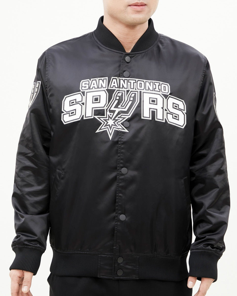 NBA SAN ANTONIO SPURS BIG LOGO MEN'S SATIN JACKET (BLACK)