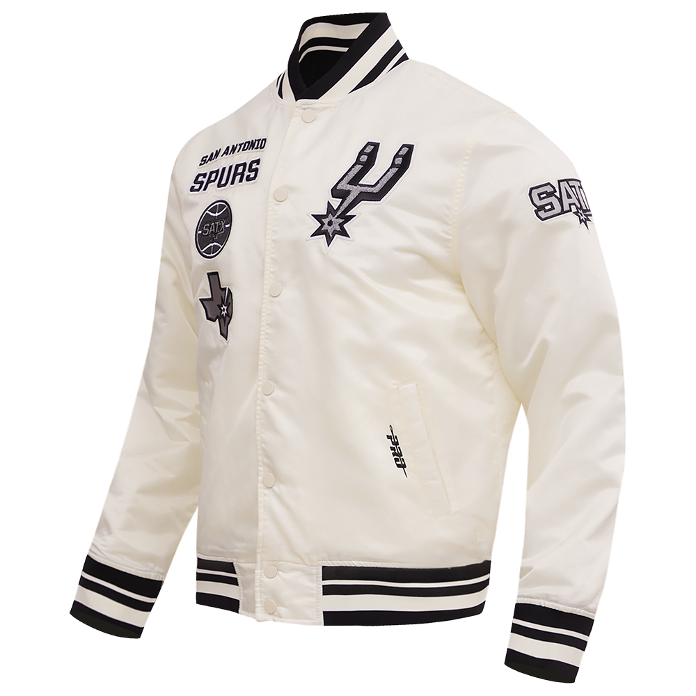 NBA SAN ANTONIO SPURS RETRO CLASSIC MEN'S RIB SATIN JACKET (EGGSHELL/ BLACK)