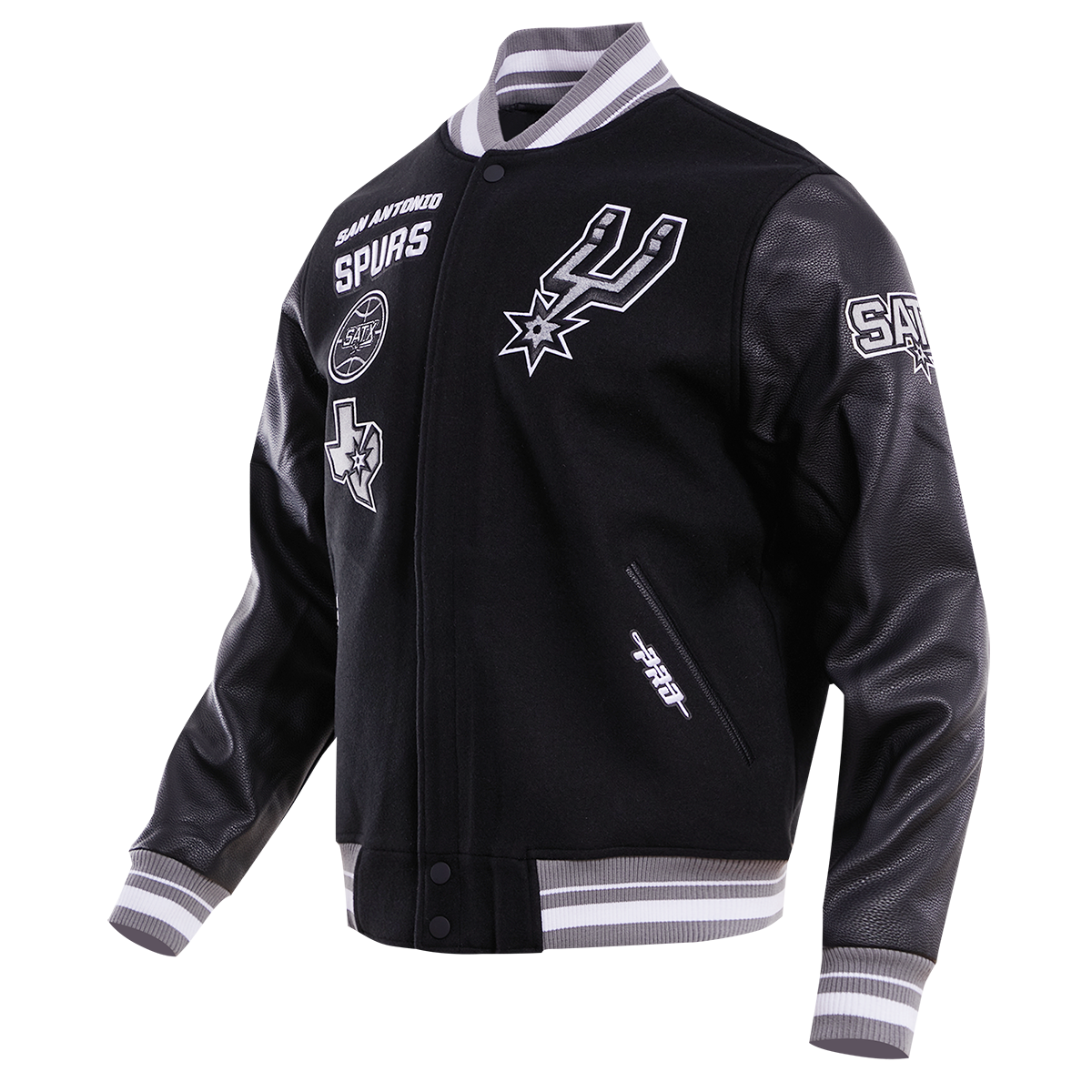 NBA SAN ANTONIO SPURS RETRO CLASSIC MEN'S RIB WOOL VARSITY JACKET (BLACK/GRAY)