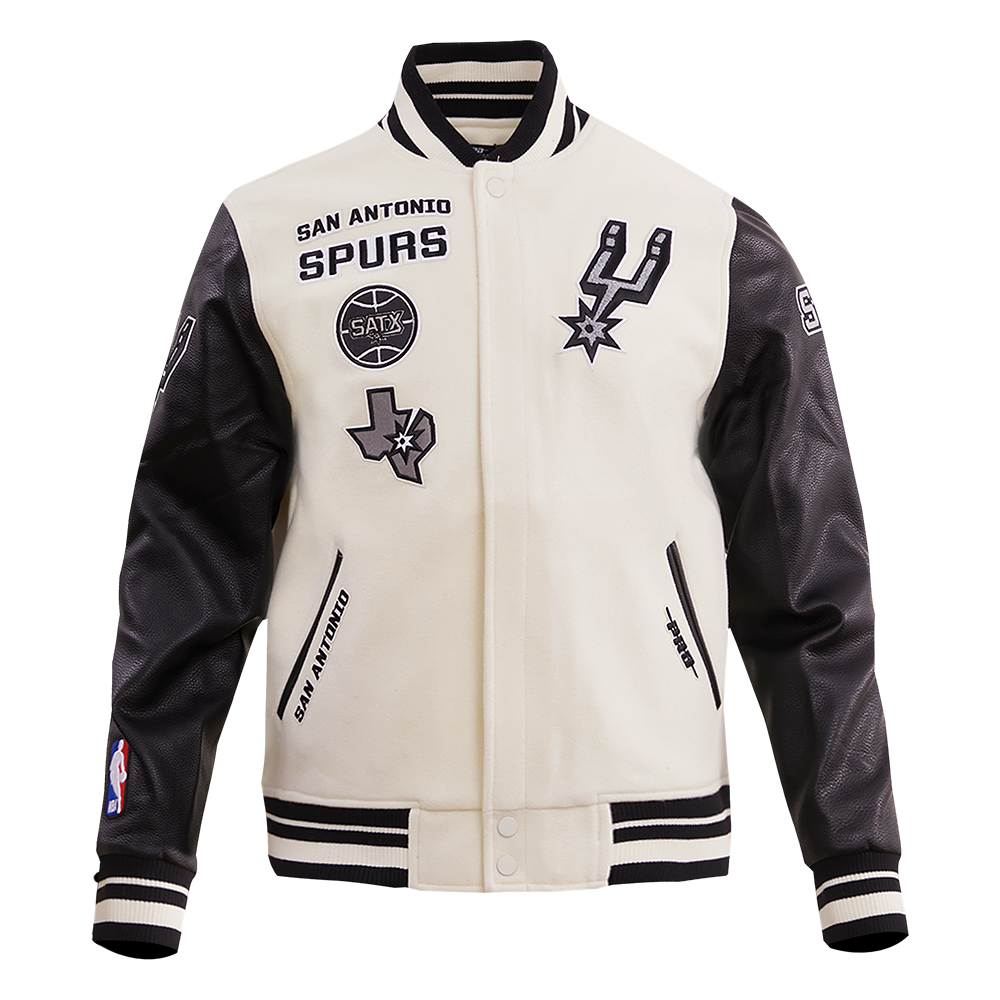 NBA SAN ANTONIO SPURS RETRO CLASSIC MEN'S RIB WOOL VARSITY JACKET (EGGSHELL/ BLACK)