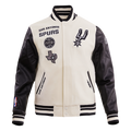 NBA SAN ANTONIO SPURS RETRO CLASSIC MEN'S RIB WOOL VARSITY JACKET (EGGSHELL/ BLACK)