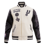 NBA SAN ANTONIO SPURS RETRO CLASSIC MEN'S RIB WOOL VARSITY JACKET (EGGSHELL/ BLACK)