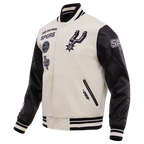 NBA SAN ANTONIO SPURS RETRO CLASSIC MEN'S RIB WOOL VARSITY JACKET (EGGSHELL/ BLACK)