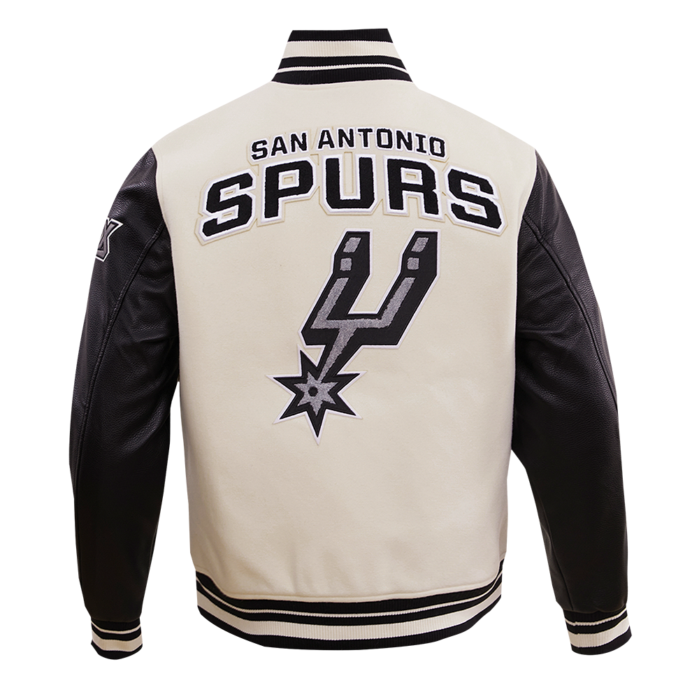 NBA SAN ANTONIO SPURS RETRO CLASSIC MEN'S RIB WOOL VARSITY JACKET (EGGSHELL/ BLACK)