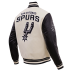 NBA SAN ANTONIO SPURS RETRO CLASSIC MEN'S RIB WOOL VARSITY JACKET (EGGSHELL/ BLACK)