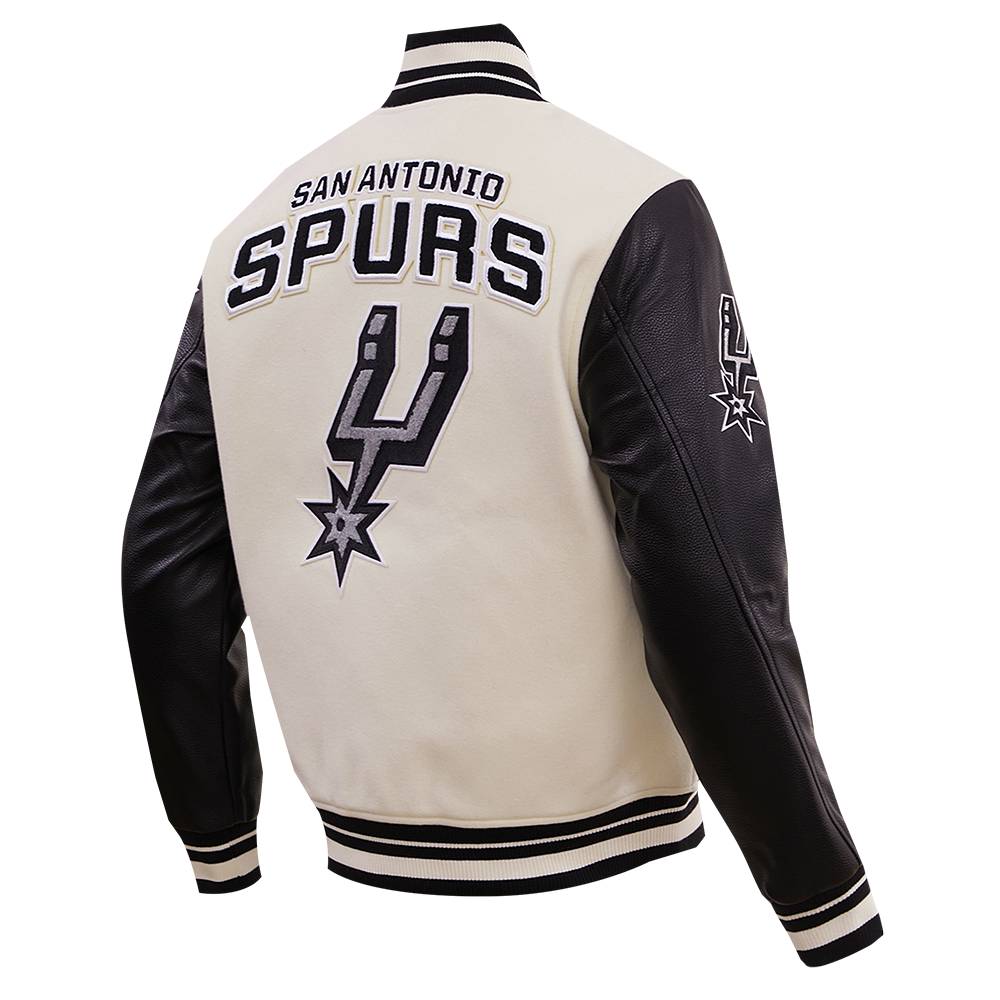 NBA SAN ANTONIO SPURS RETRO CLASSIC MEN'S RIB WOOL VARSITY JACKET (EGGSHELL/ BLACK)