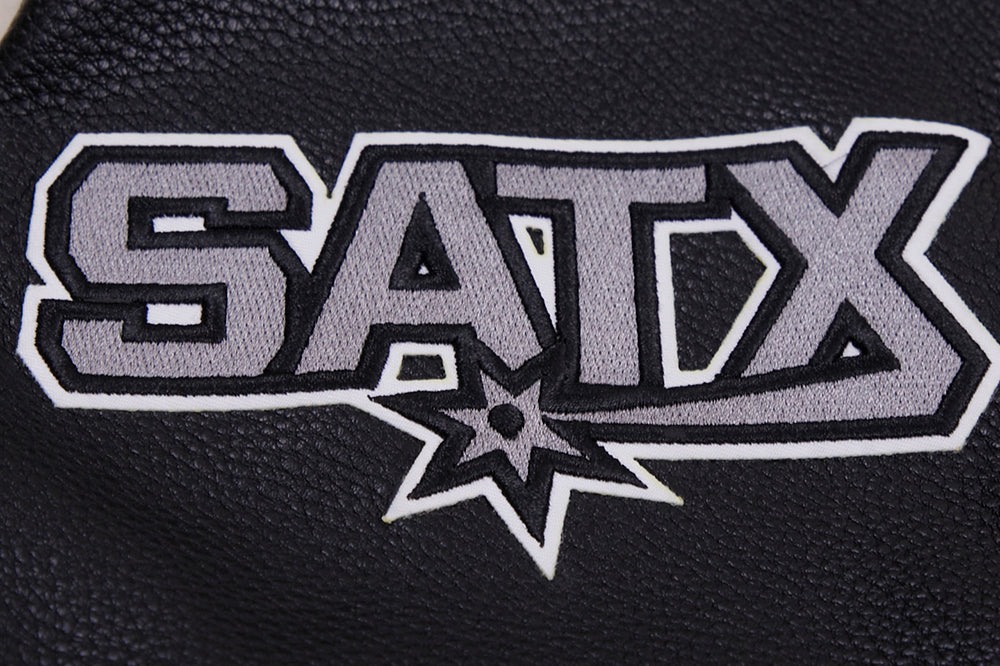 NBA SAN ANTONIO SPURS RETRO CLASSIC MEN'S RIB WOOL VARSITY JACKET (EGGSHELL/ BLACK)