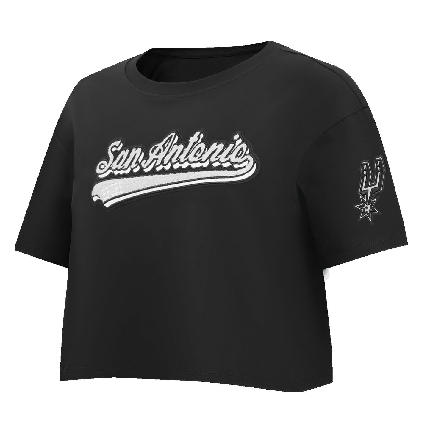 NBA SAN ANTONIO SPURS SCRIPT TAIL WOMEN'S SINGLE JERSEY BOXY TEE (BLACK)