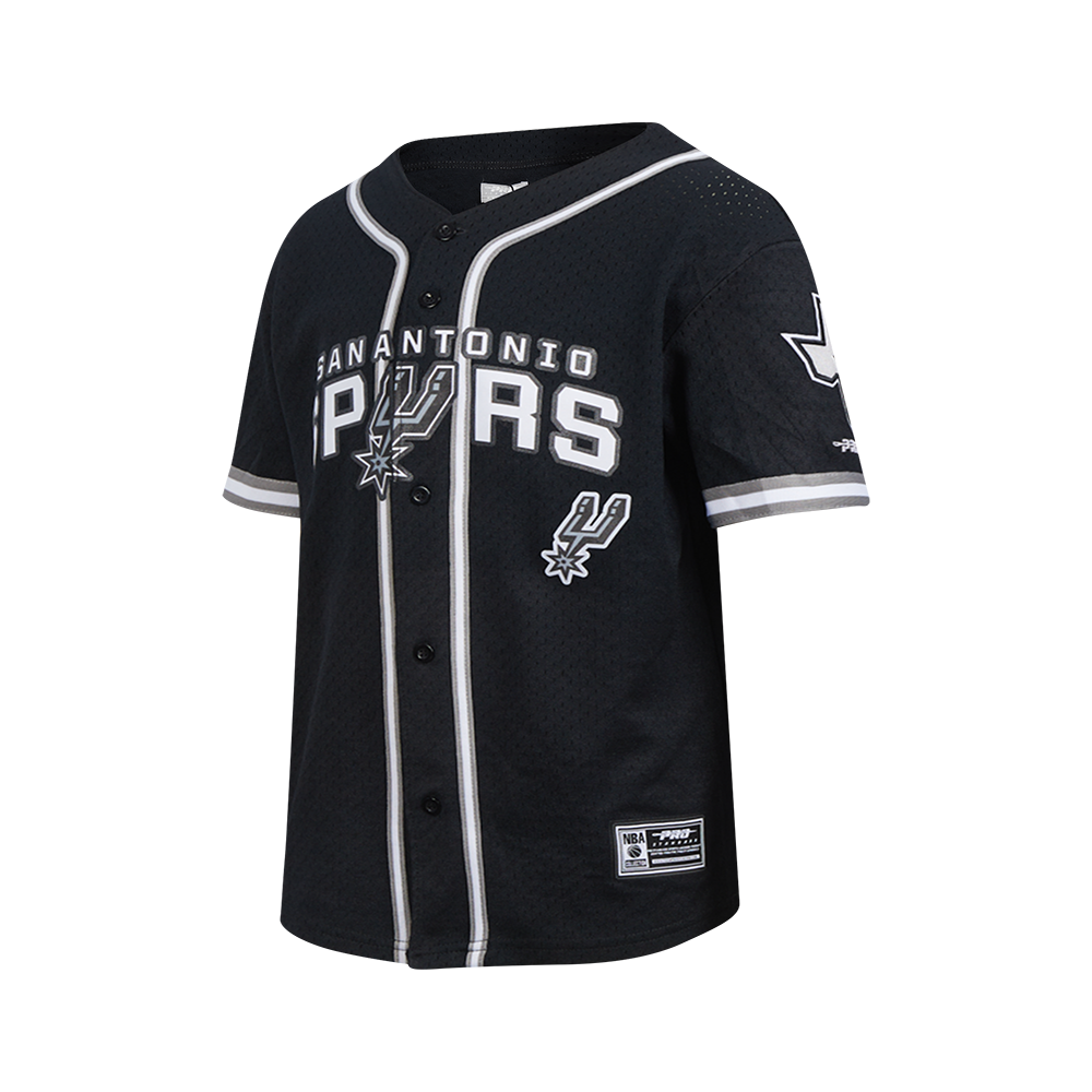 NBA SAN ANTONIO SPURS CLASSIC BIG BOY'S MESH BUTTON DOWN SHIRT (BLACK/GRAY)