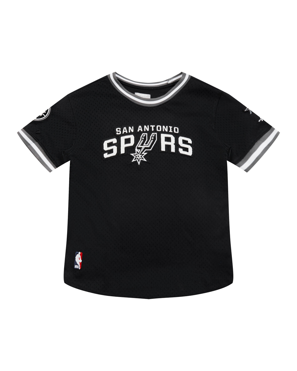 NBA SAN ANTONIO SPURS CLASSIC BIG BOY'S SHORT SLEEVE STRIPED RIB TEE (BLACK/GRAY)